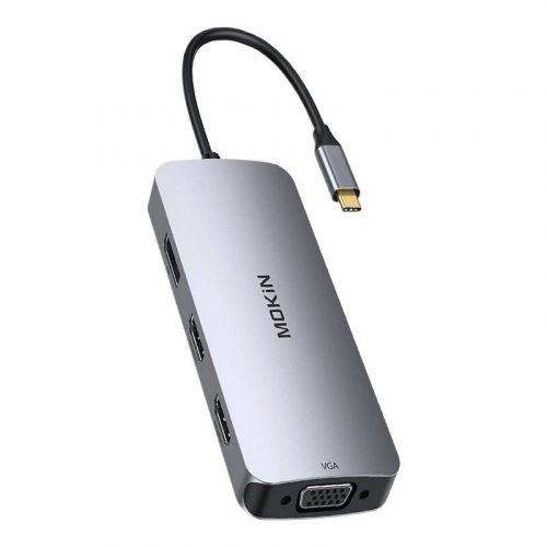 HUB 8in1 MOKiN USB-C VGA+2xHDMI (ezüst)