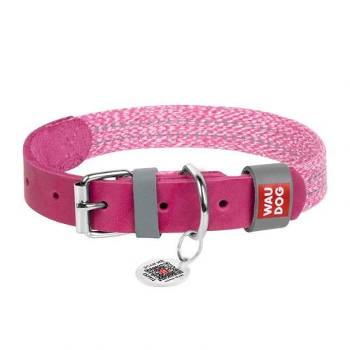 Classic Dog collar with QR code Waudog size S pink