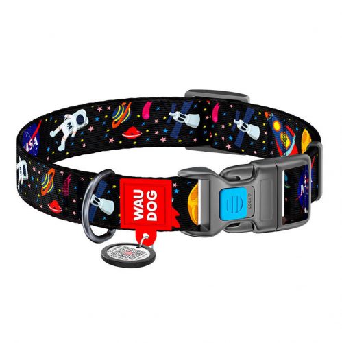 Nylon dog collar with QR code Waudog "NASA" size M