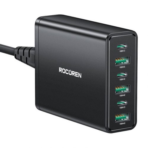 Rocoren hálózati töltő 3x USB-C, 3x USB-A, 60W (fekete)