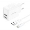 Foneng EU53 2xUSB-A, 2.4A hálózati töltő (fehér) + USB-A toLightning kábel