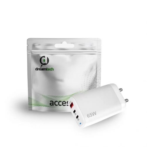 Dreamtech Charger Fehér 65W 1*USB-A, 2*USB-C hálózati gyors töltő adapter