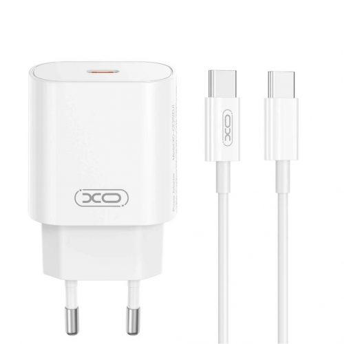 XO CE25 Hálózati Töltő szett PD25W 1*USB-C + USB-C / USB-C Fehér kábel